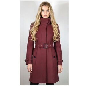 Burberry Technical Wool Cashmere Funnel Neck Coat, Burgundy, Size 0 US, 2 UK